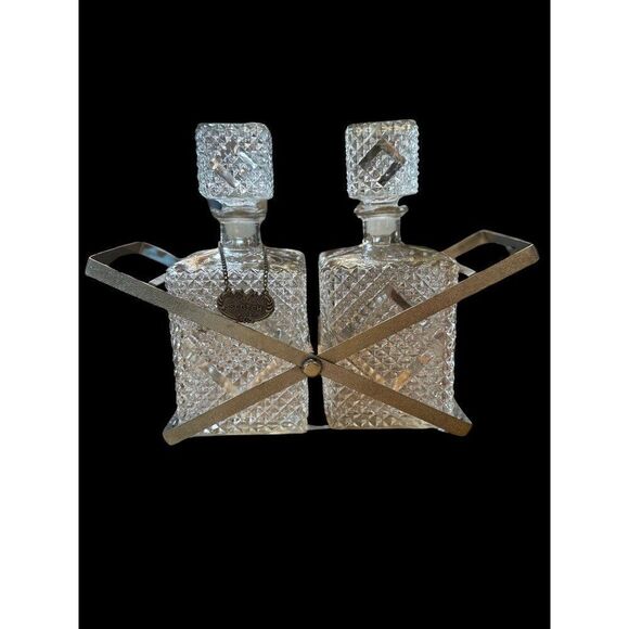 Vintage Glass Decanters BottlesMid Century Set of 2